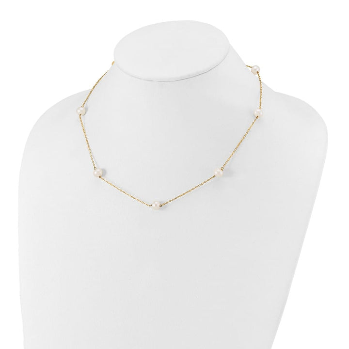 14K Yellow Gold 7-8mm White Near-Round Cultured Pearl 18 inch Necklace