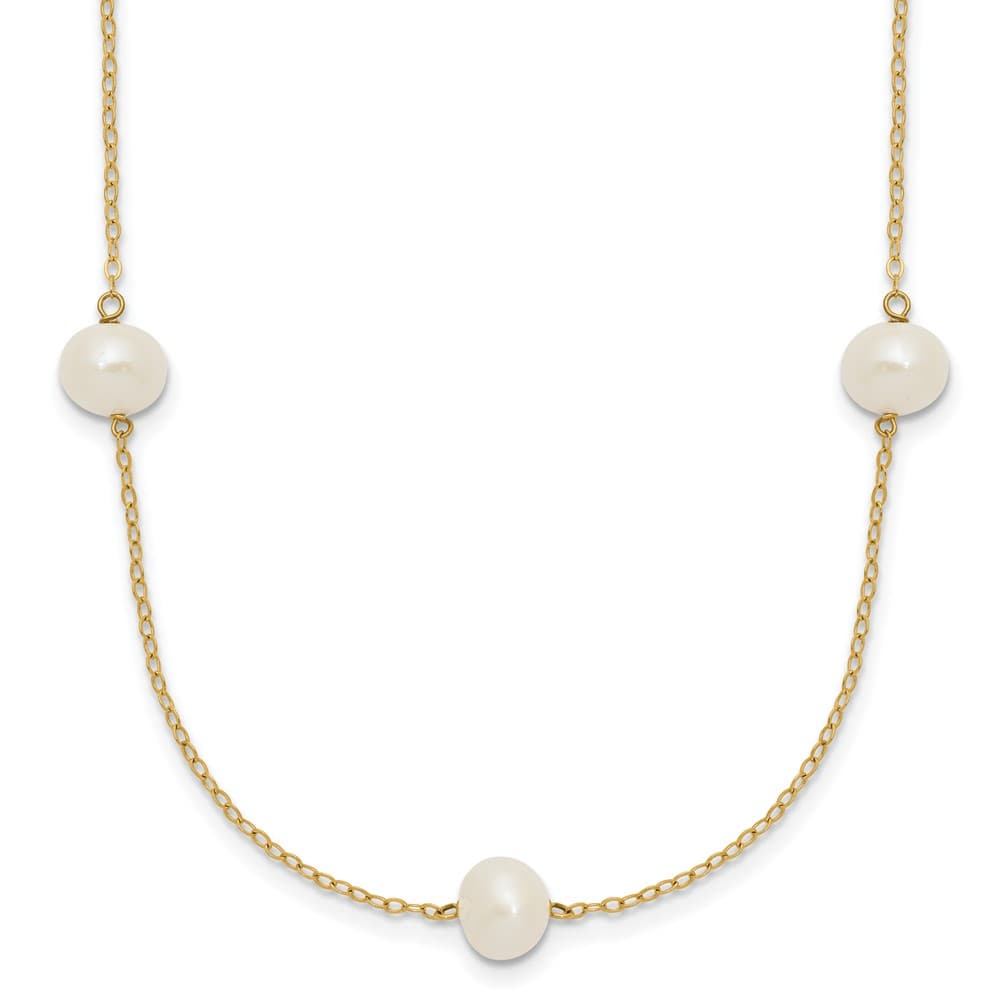 14K Yellow Gold 7-8mm White Near-Round Cultured Pearl 18 inch Necklace