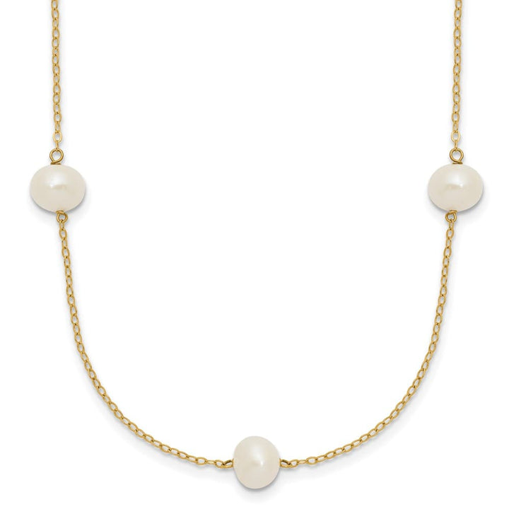 14K Yellow Gold 7-8mm White Near-Round Cultured Pearl 18 inch Necklace