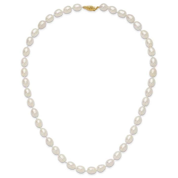 14K Yellow Gold 7-8mm White Rice Cultured Pearl 16 inch Necklace