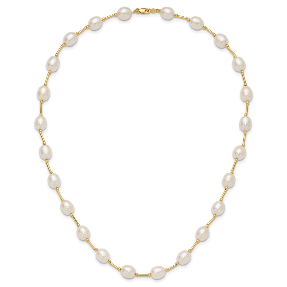 14K Yellow Gold 7-8mm White Rice Cultured Pearl 18 inch Necklace
