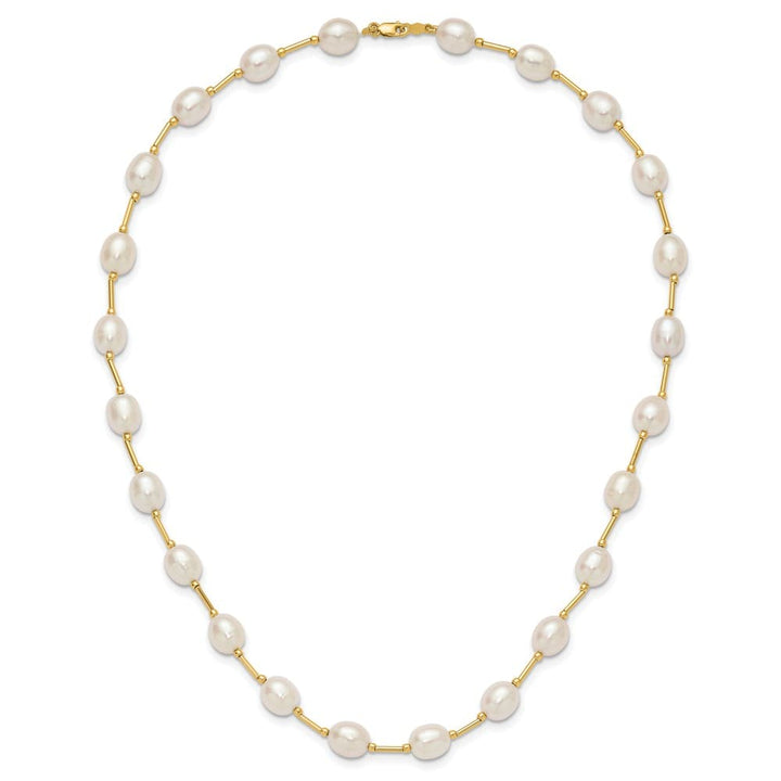 14K Yellow Gold 7-8mm White Rice Cultured Pearl 18 inch Necklace