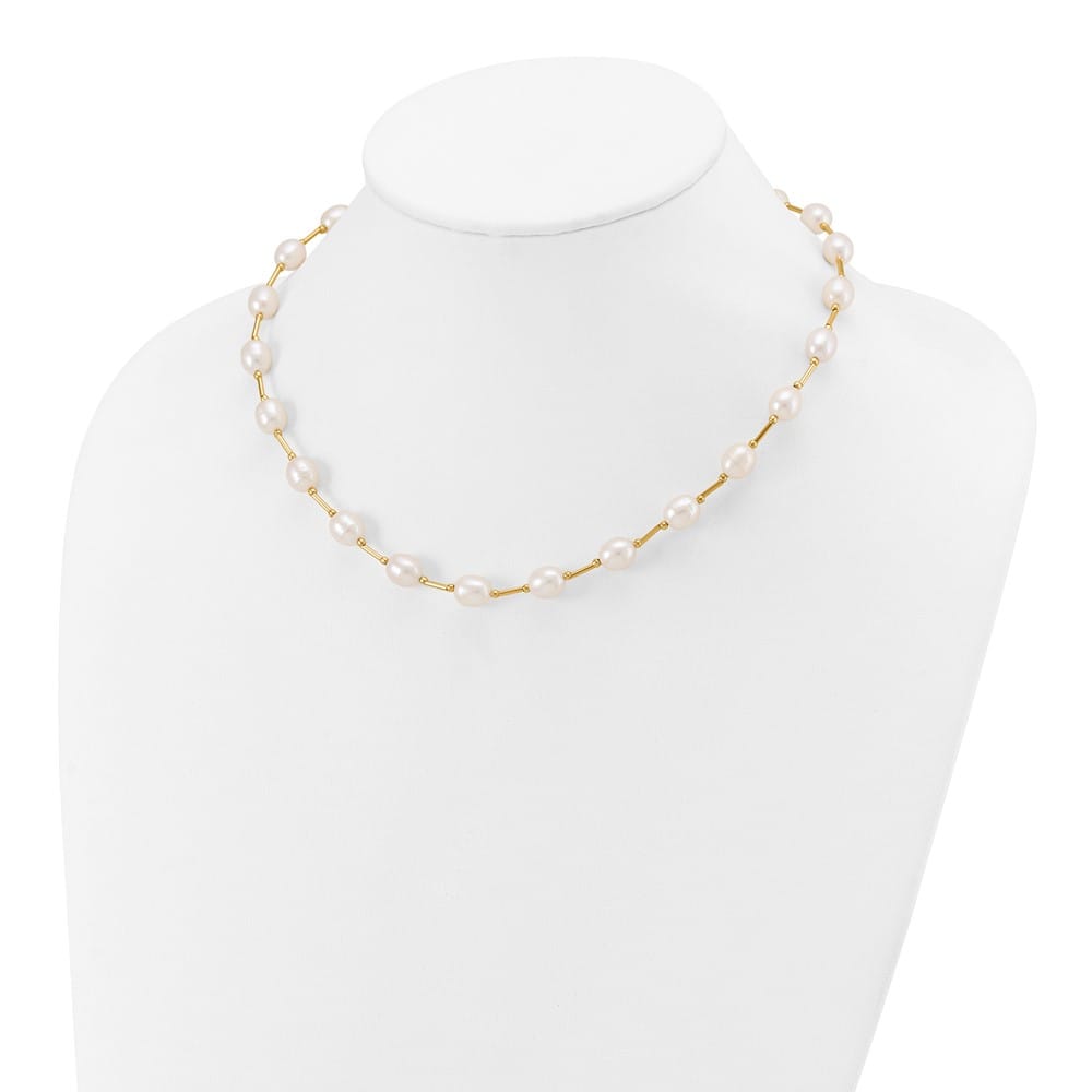 14K Yellow Gold 7-8mm White Rice Cultured Pearl 18 inch Necklace