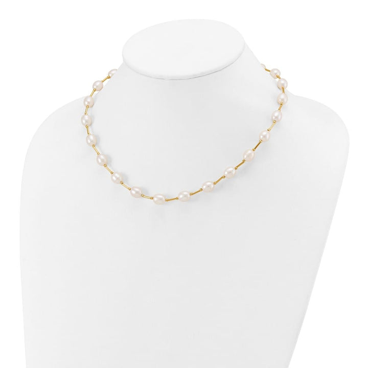 14K Yellow Gold 7-8mm White Rice Cultured Pearl 18 inch Necklace