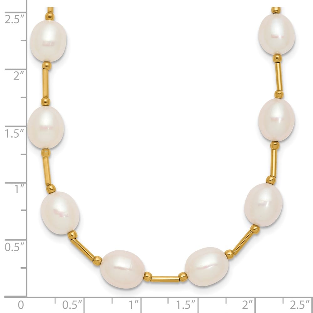 14K Yellow Gold 7-8mm White Rice Cultured Pearl 18 inch Necklace
