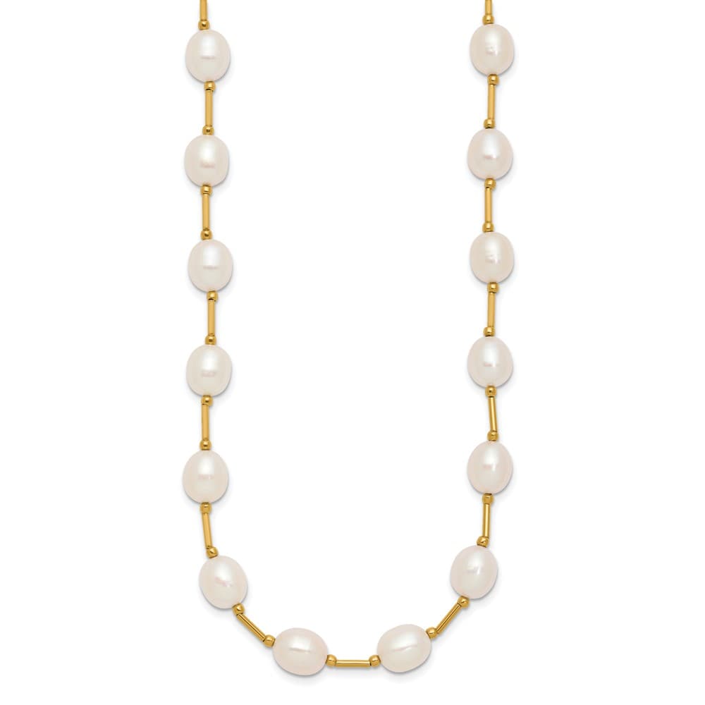 14K Yellow Gold 7-8mm White Rice Cultured Pearl 18 inch Necklace