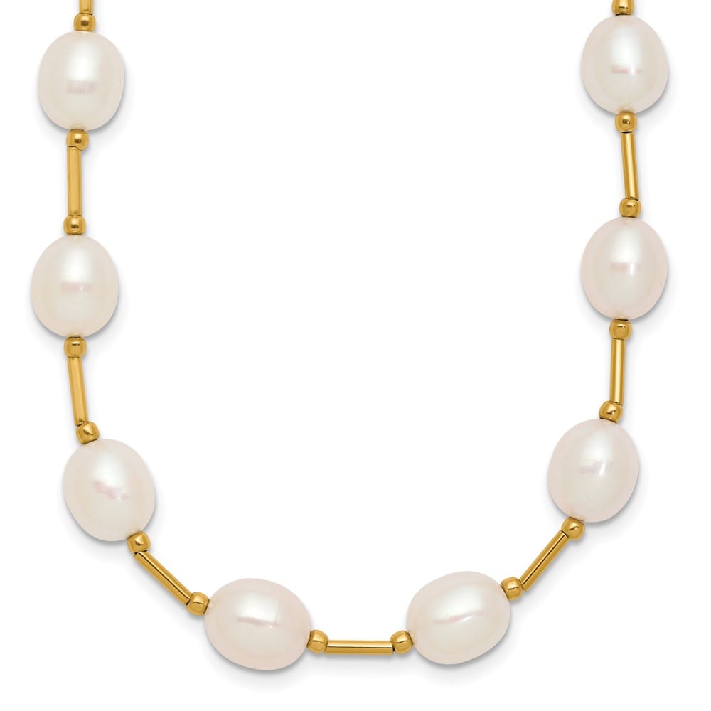 14K Yellow Gold 7-8mm White Rice Cultured Pearl 18 inch Necklace