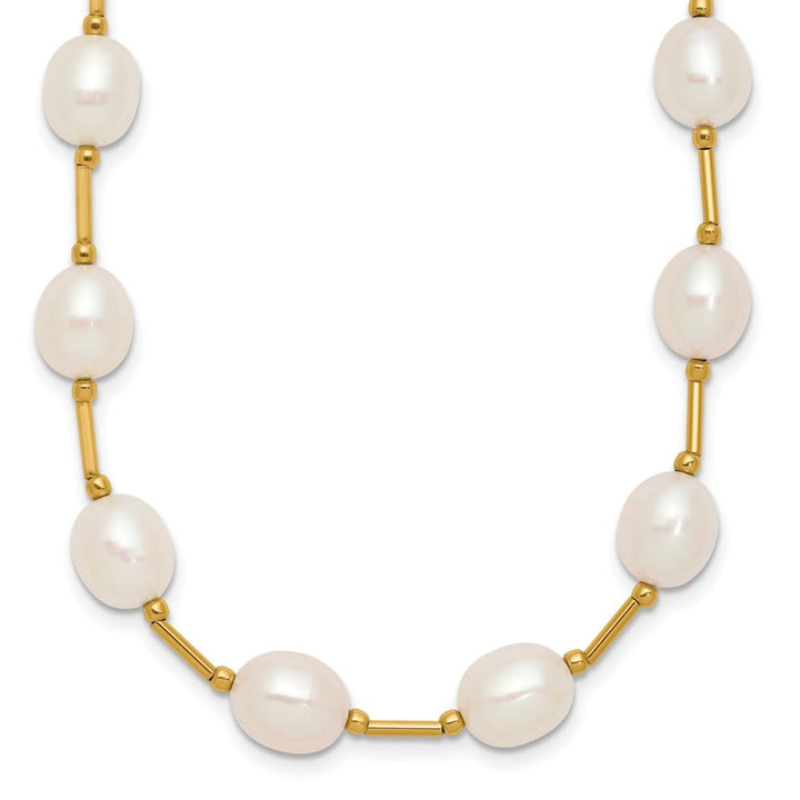 14K Yellow Gold 7-8mm White Rice Cultured Pearl 18 inch Necklace