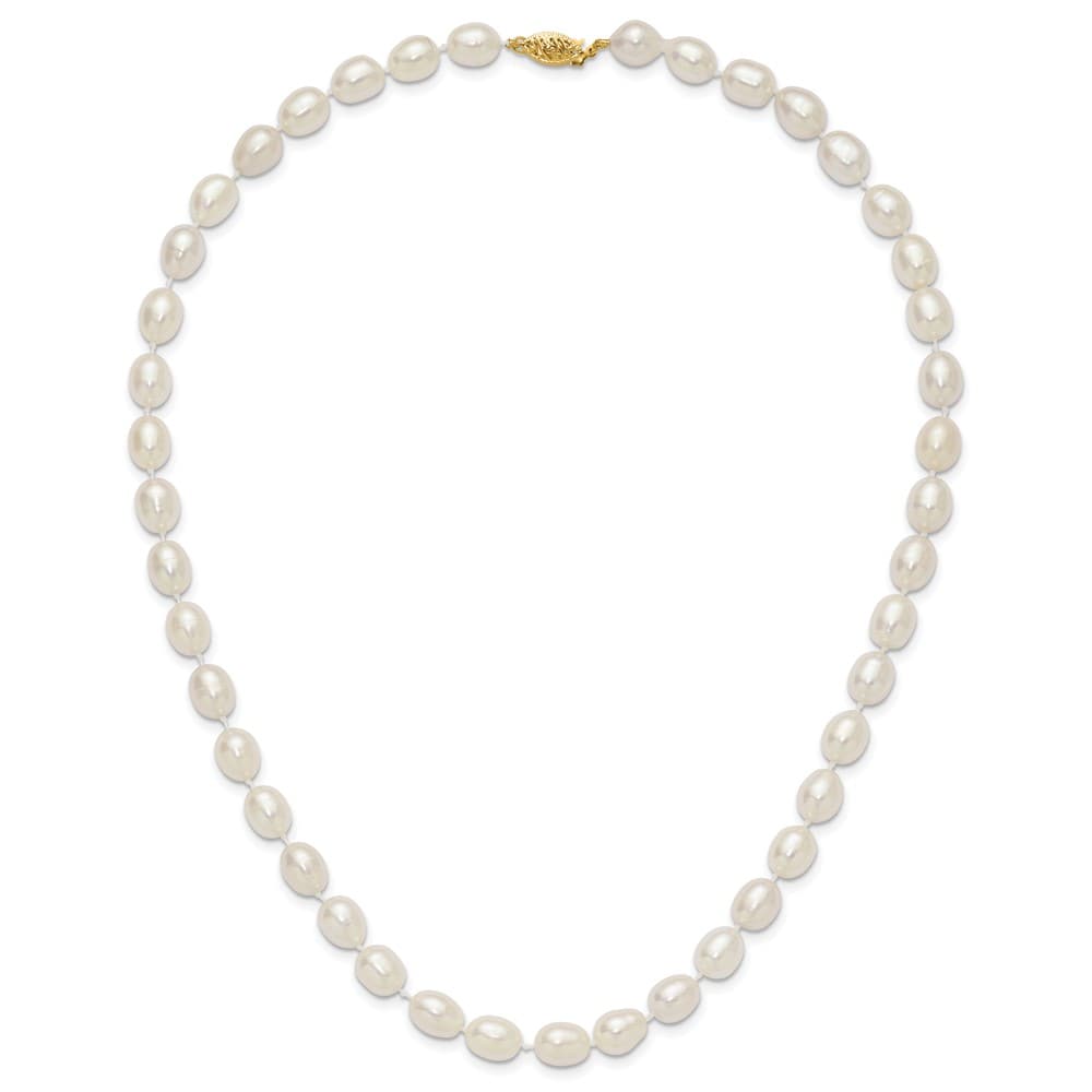 14K Yellow Gold 7-8mm White Rice Cultured Pearl 20 inch Necklace