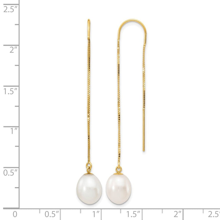 14K Yellow Gold 7-8mm White Rice Freshwater Pearl Box Chain Earrings