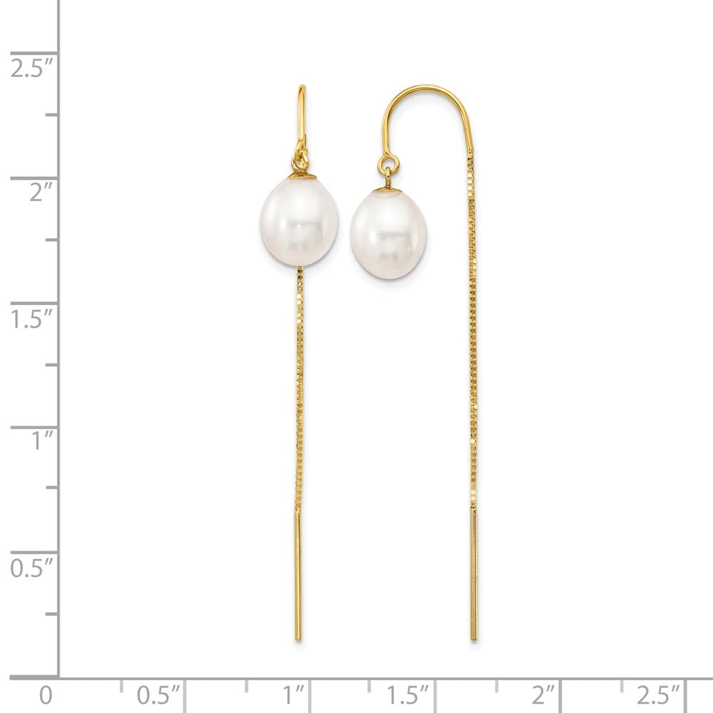 14K Yellow Gold 7-8mm White Rice Freshwater Pearl Box Chain Earrings