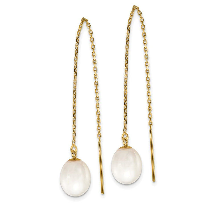 14K Yellow Gold 7-8mm White Rice Freshwater Pearl Cable Earrings