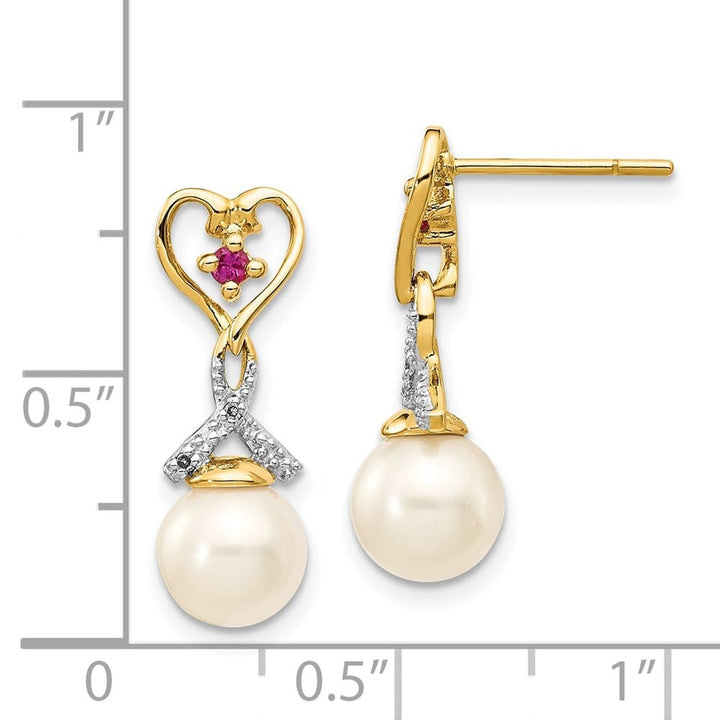 14K Yellow Gold 7-8mm White Round Freshwater Pearl/Lab Earrings