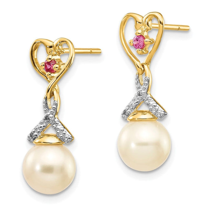 14K Yellow Gold 7-8mm White Round Freshwater Pearl/Lab Earrings