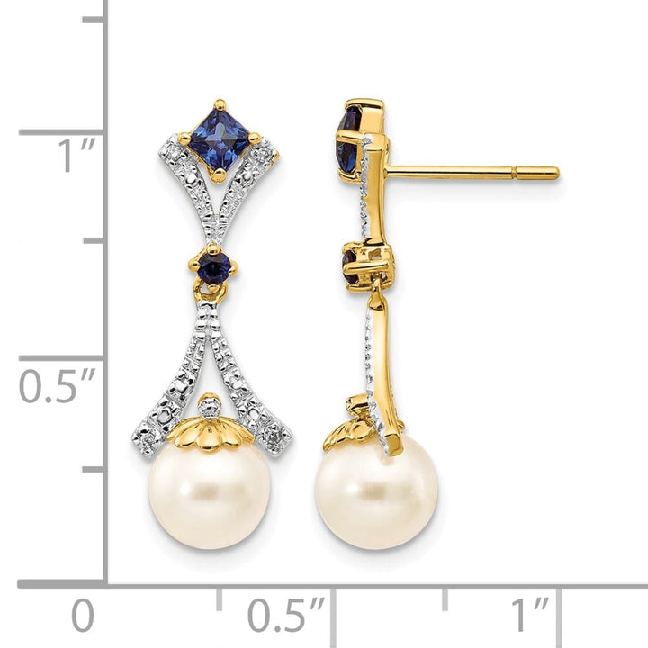 14K Yellow Gold 7-8mm White Round Freshwater Pearl/Lab Earrings