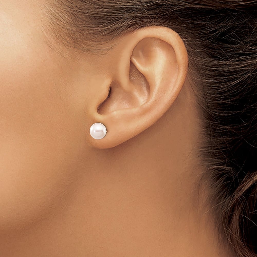 14K Yellow Gold 7-8mm White Round Saltwater Pearl Stud Post Earrings, view 3 of 4