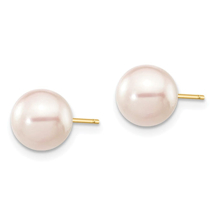 14K Yellow Gold 7-8mm White Round Saltwater Pearl Stud Post Earrings, view 2 of 4