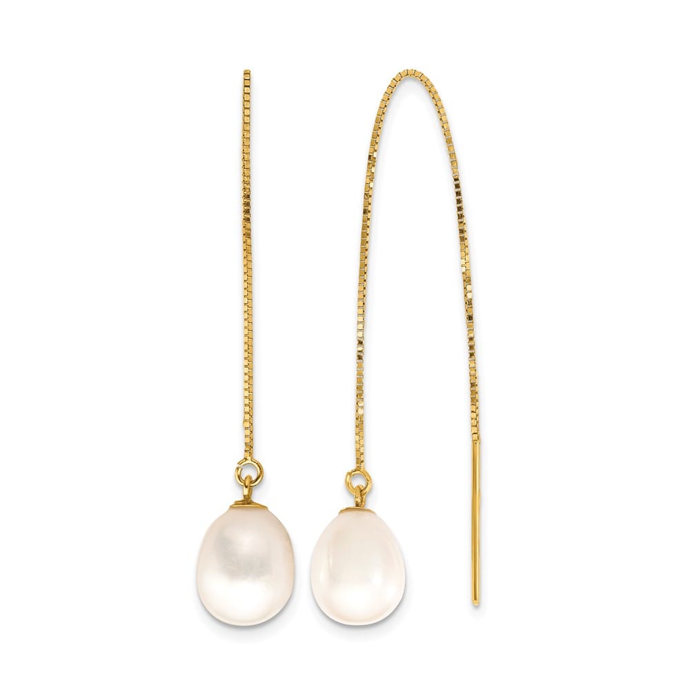 14K Yellow Gold 7-8mm White Teardrop Freshwater Pearl Box Earrings