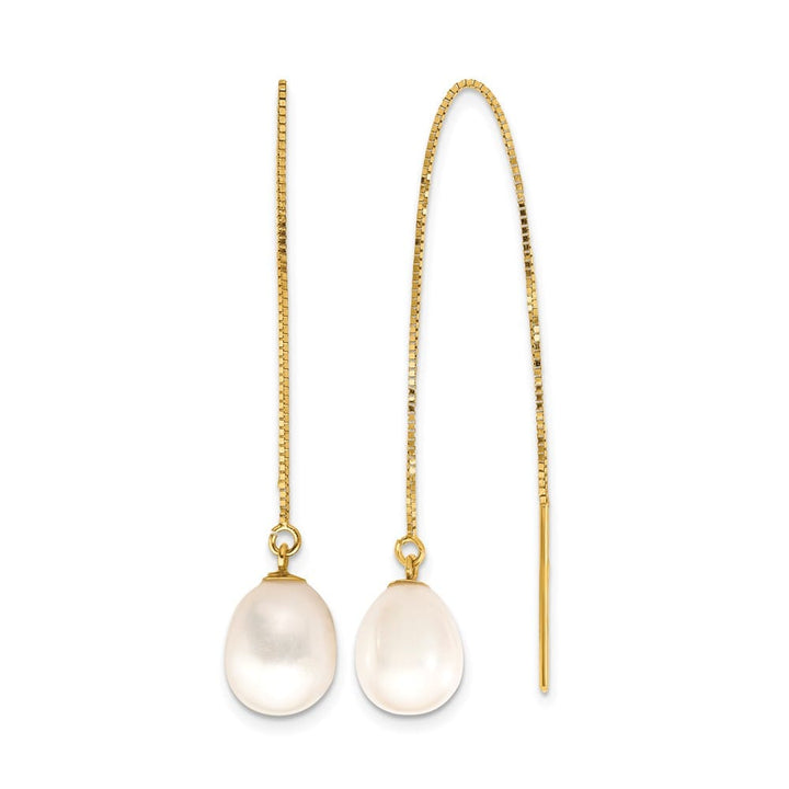 14K Yellow Gold 7-8mm White Teardrop Freshwater Pearl Box Earrings