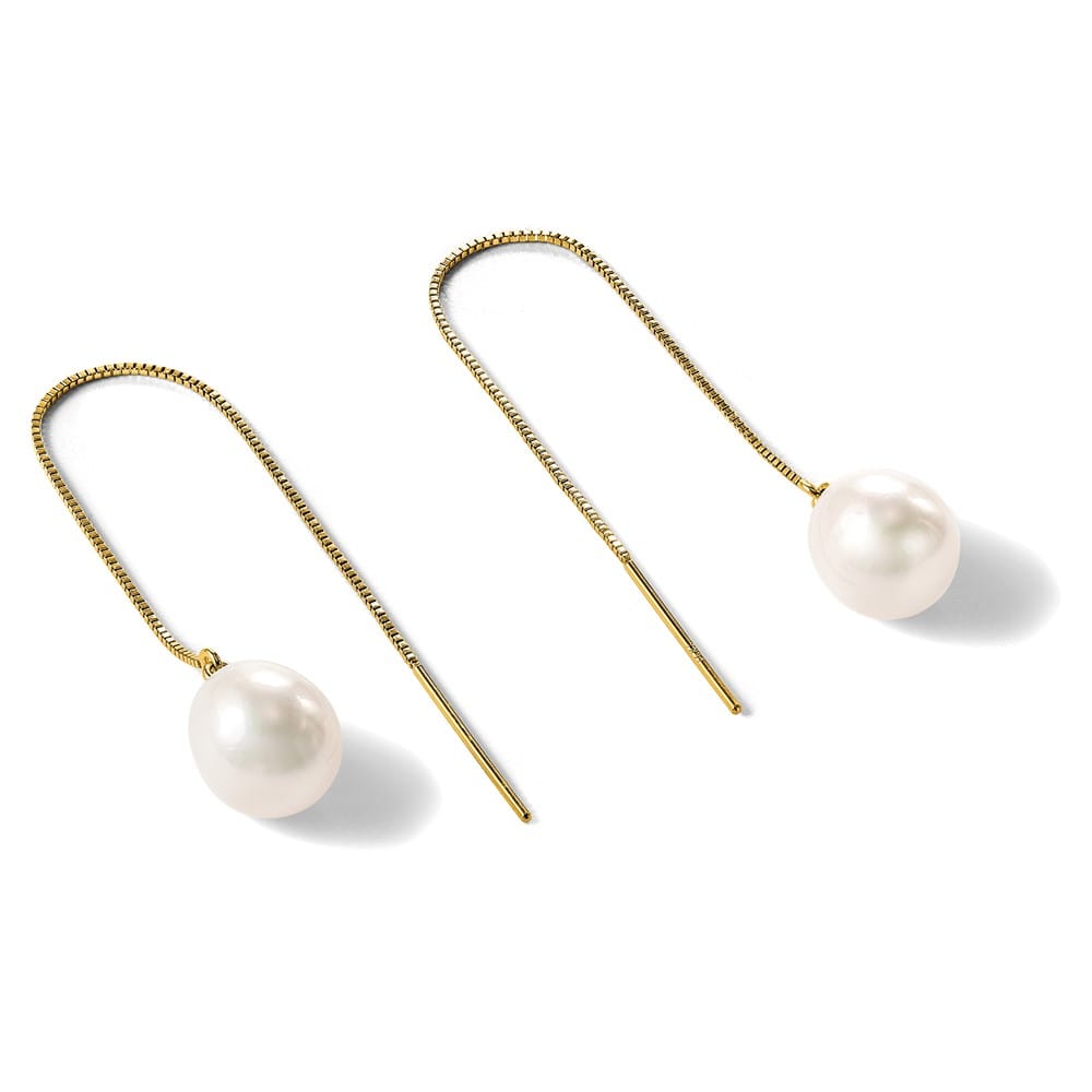 14K Yellow Gold 7-8mm White Teardrop Freshwater Pearl Box Earrings