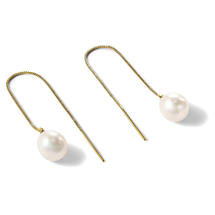14K Yellow Gold 7-8mm White Teardrop Freshwater Pearl Box Earrings