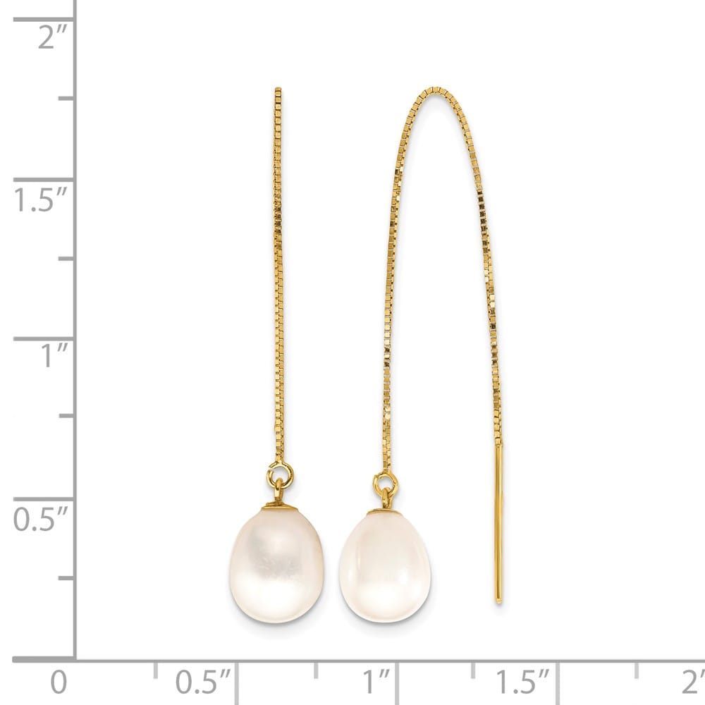 14K Yellow Gold 7-8mm White Teardrop Freshwater Pearl Box Earrings