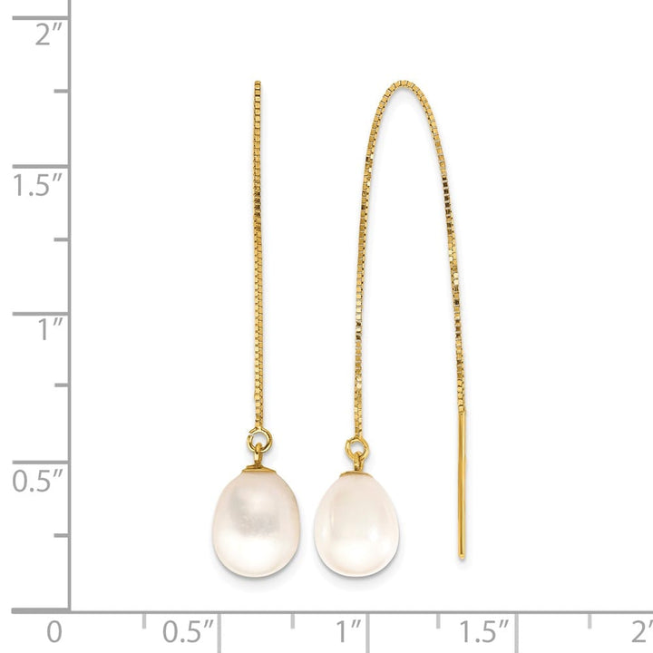 14K Yellow Gold 7-8mm White Teardrop Freshwater Pearl Box Earrings