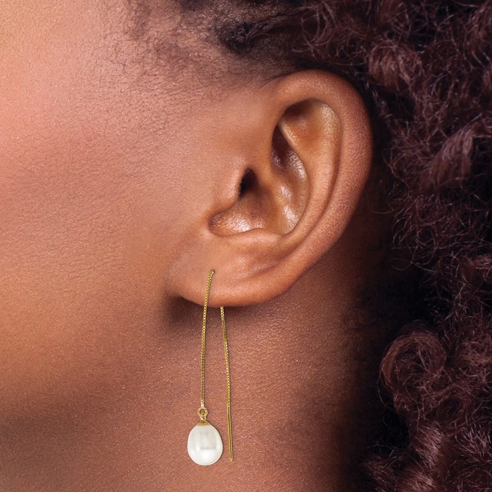 14K Yellow Gold 7-8mm White Teardrop Freshwater Pearl Box Earrings