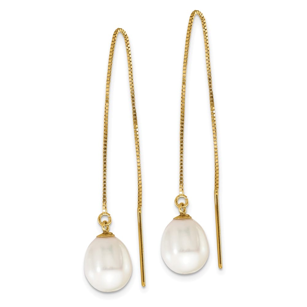 14K Yellow Gold 7-8mm White Teardrop Freshwater Pearl Box Earrings
