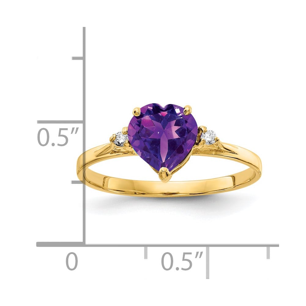 14k Yellow Gold 7 mm Heart Amethyst and Diamond Ring