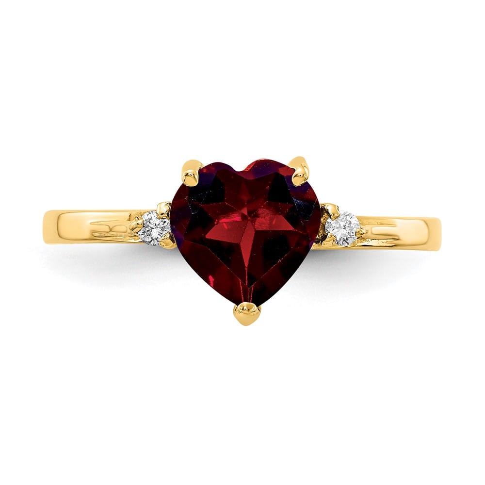 14k Yellow Gold 7 mm Heart Garnet and Diamond Ring