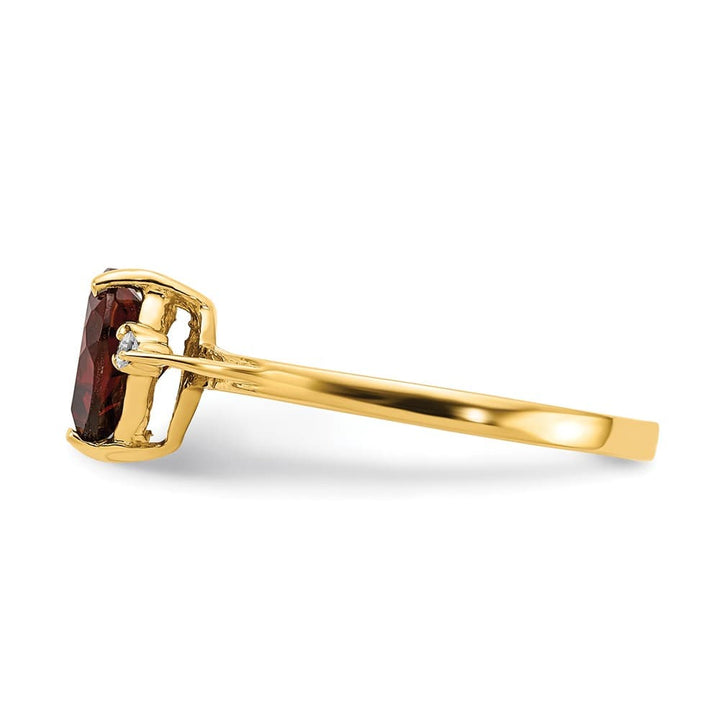 14k Yellow Gold 7 mm Heart Garnet and Diamond Ring