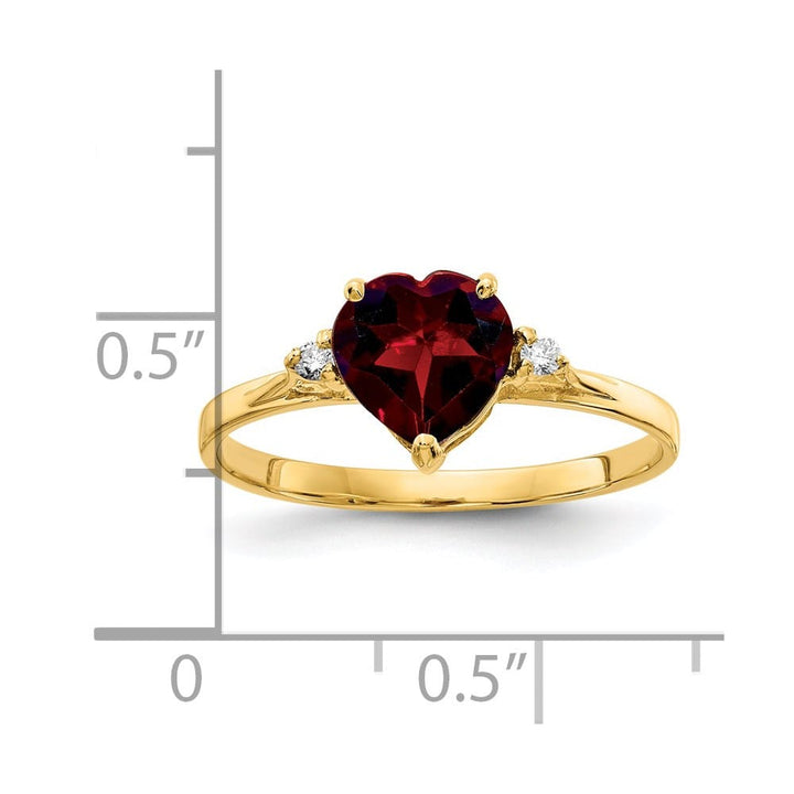 14k Yellow Gold 7 mm Heart Garnet and Diamond Ring