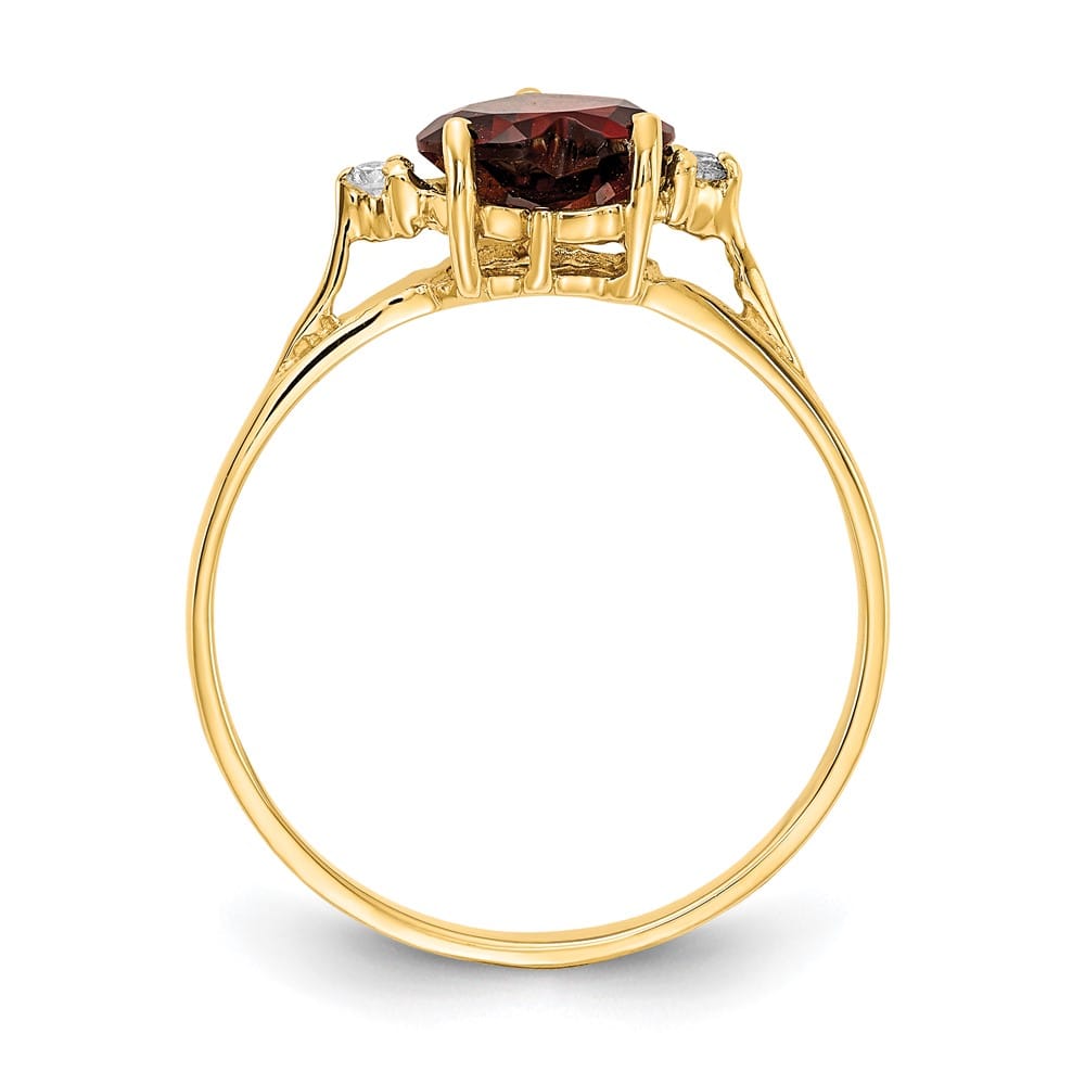 14k Yellow Gold 7 mm Heart Garnet and Diamond Ring