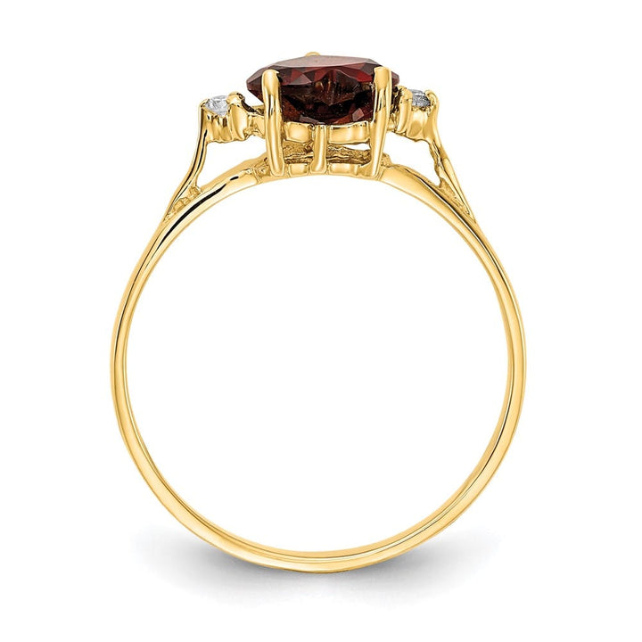 14k Yellow Gold 7 mm Heart Garnet and Diamond Ring