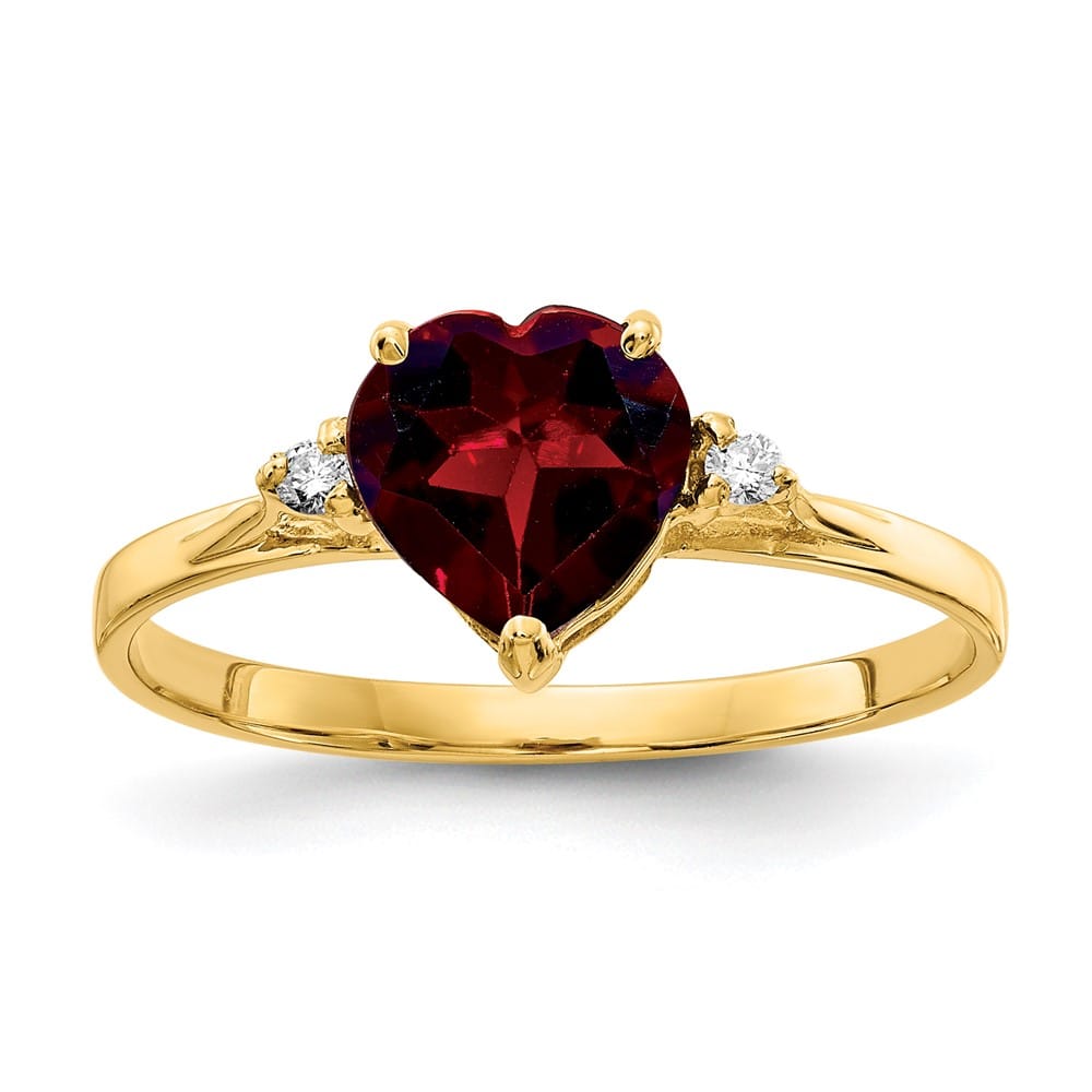 14k Yellow Gold 7 mm Heart Garnet and Diamond Ring