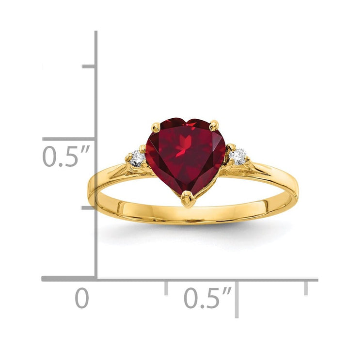 14k Yellow Gold 7 mm Heart Lab-Created Ruby and Diamond Ring