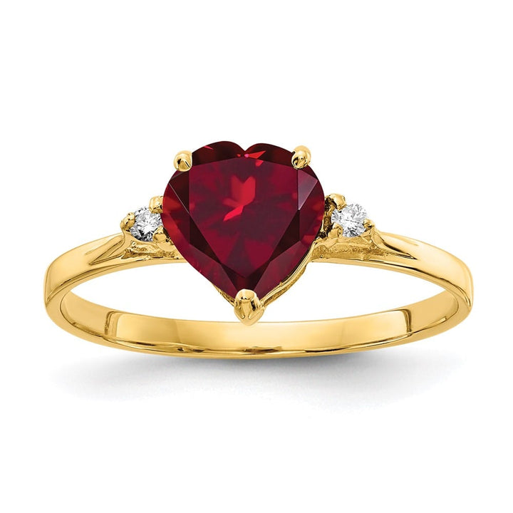 14k Yellow Gold 7 mm Heart Lab-Created Ruby and Diamond Ring