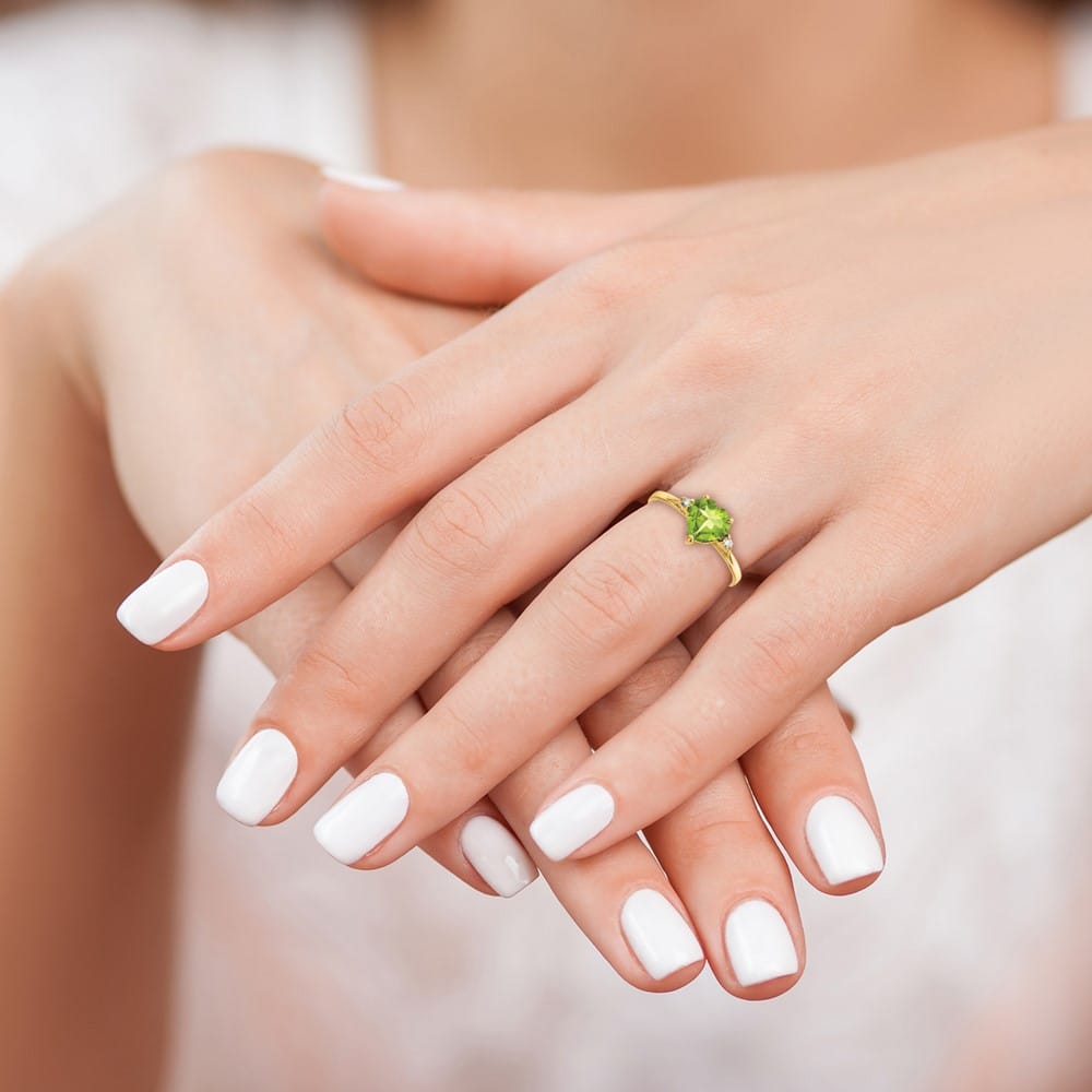 14k Yellow Gold 7 mm Heart Peridot and Diamond Ring