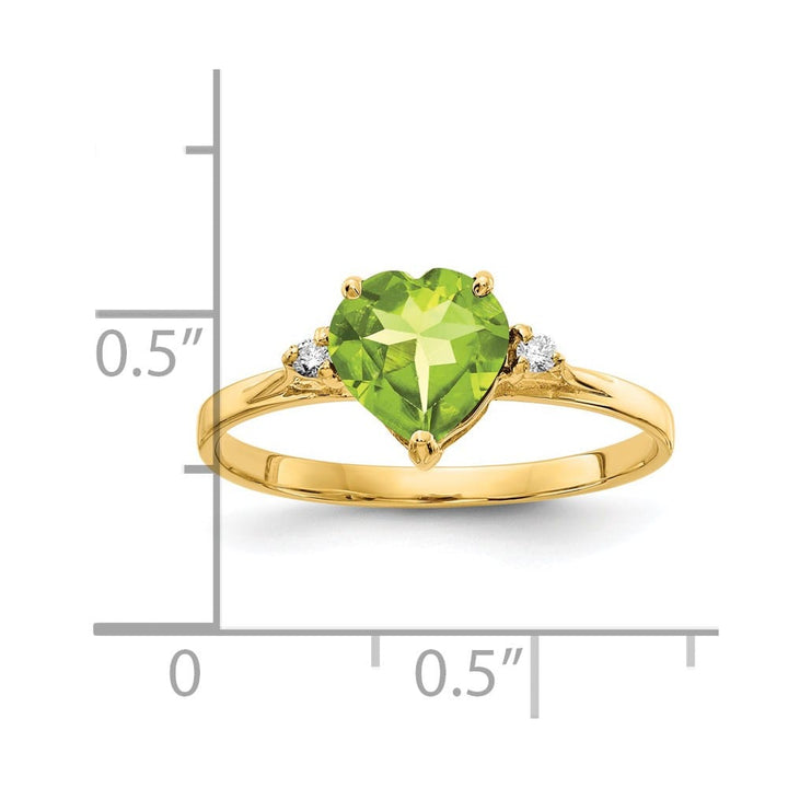 14k Yellow Gold 7 mm Heart Peridot and Diamond Ring