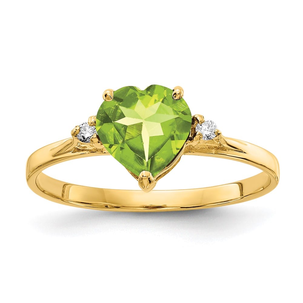14k Yellow Gold 7 mm Heart Peridot and Diamond Ring