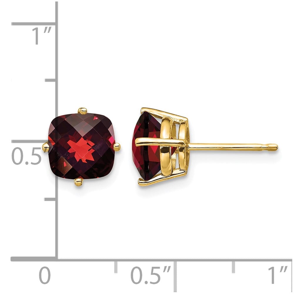 14K Yellow Gold 7mm Cushion Smoky Quartz Checkerboard Post Earrings, view 8 of 12