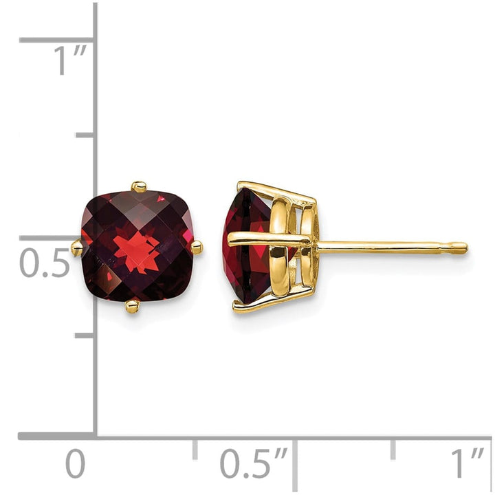 14K Yellow Gold 7mm Cushion Smoky Quartz Checkerboard Post Earrings, view 8 of 12