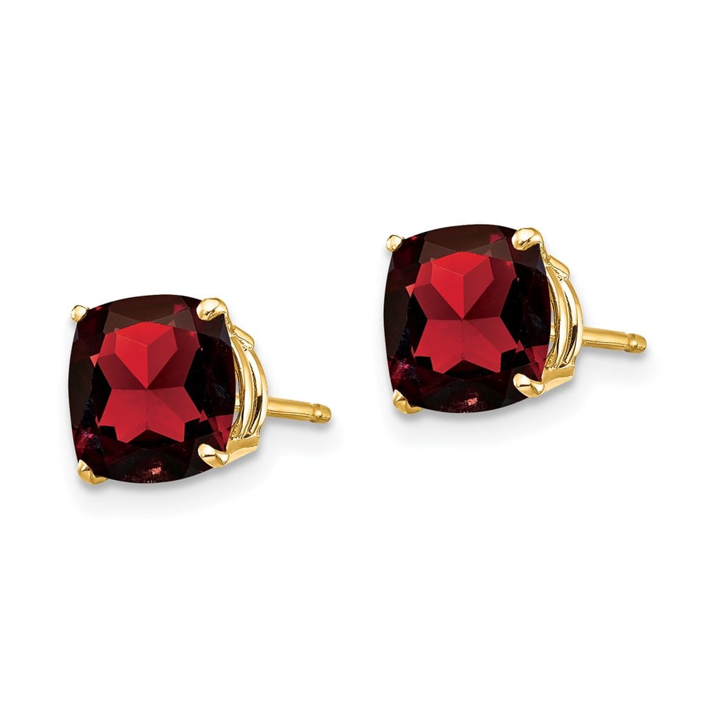 14K Yellow Gold 7mm Cushion Smoky Quartz Checkerboard Post Earrings, view 6 of 12