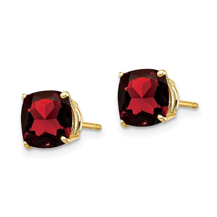 14K Yellow Gold 7mm Cushion Smoky Quartz Checkerboard Post Earrings, view 6 of 12