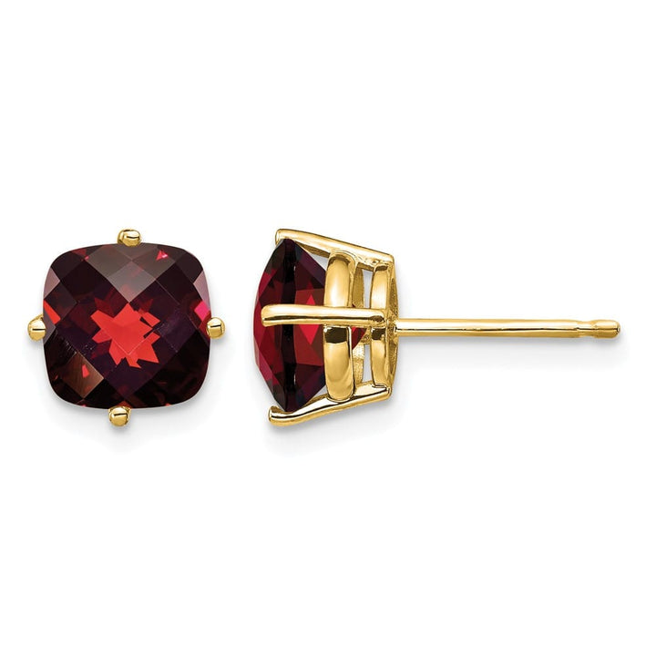 14K Yellow Gold 7mm Cushion Smoky Quartz Checkerboard Post Earrings, view 5 of 12
