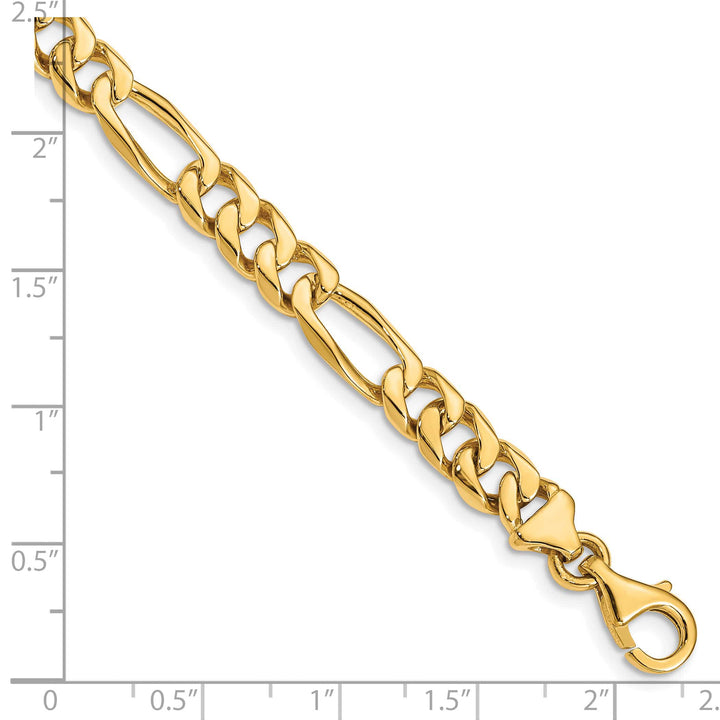 14K Yellow Gold 7mm Hand Figaro Link Bracelet 8 Inch