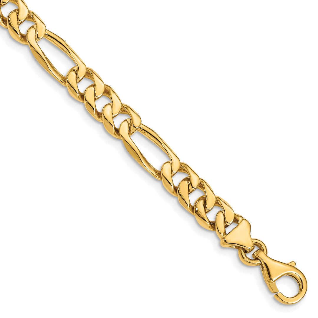 14K Yellow Gold 7mm Hand Figaro Link Bracelet 8 Inch