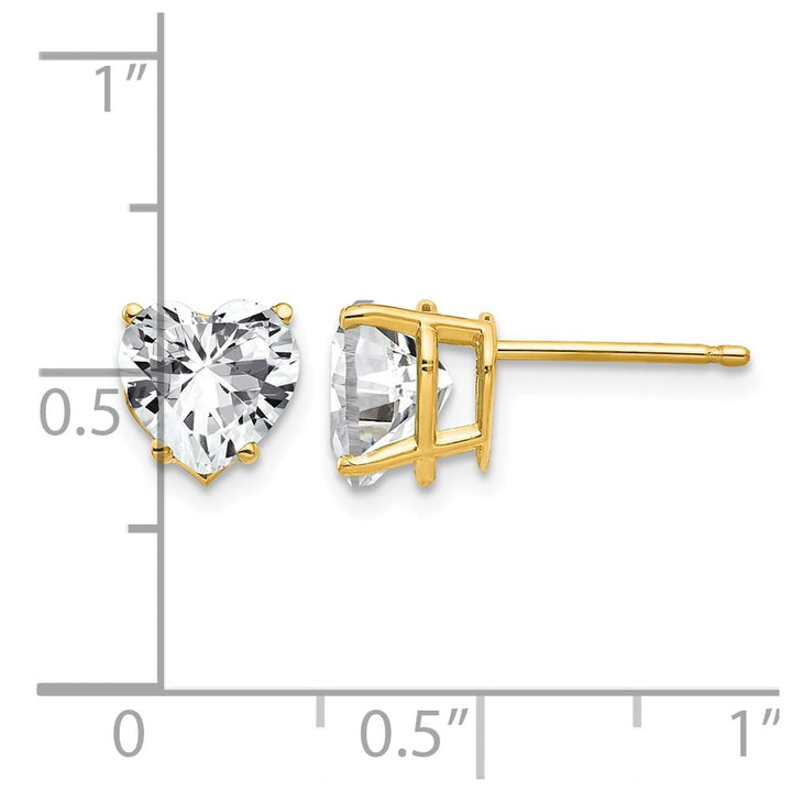 14K Yellow Gold 7mm Heart Cubic Zirconia Post Earrings, view 4 of 4