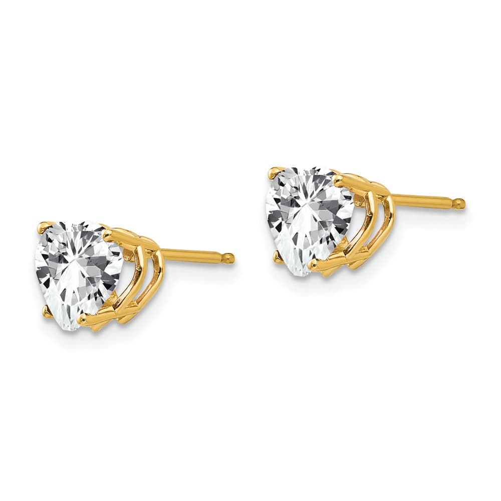 14K Yellow Gold 7mm Heart Cubic Zirconia Post Earrings, view 2 of 4